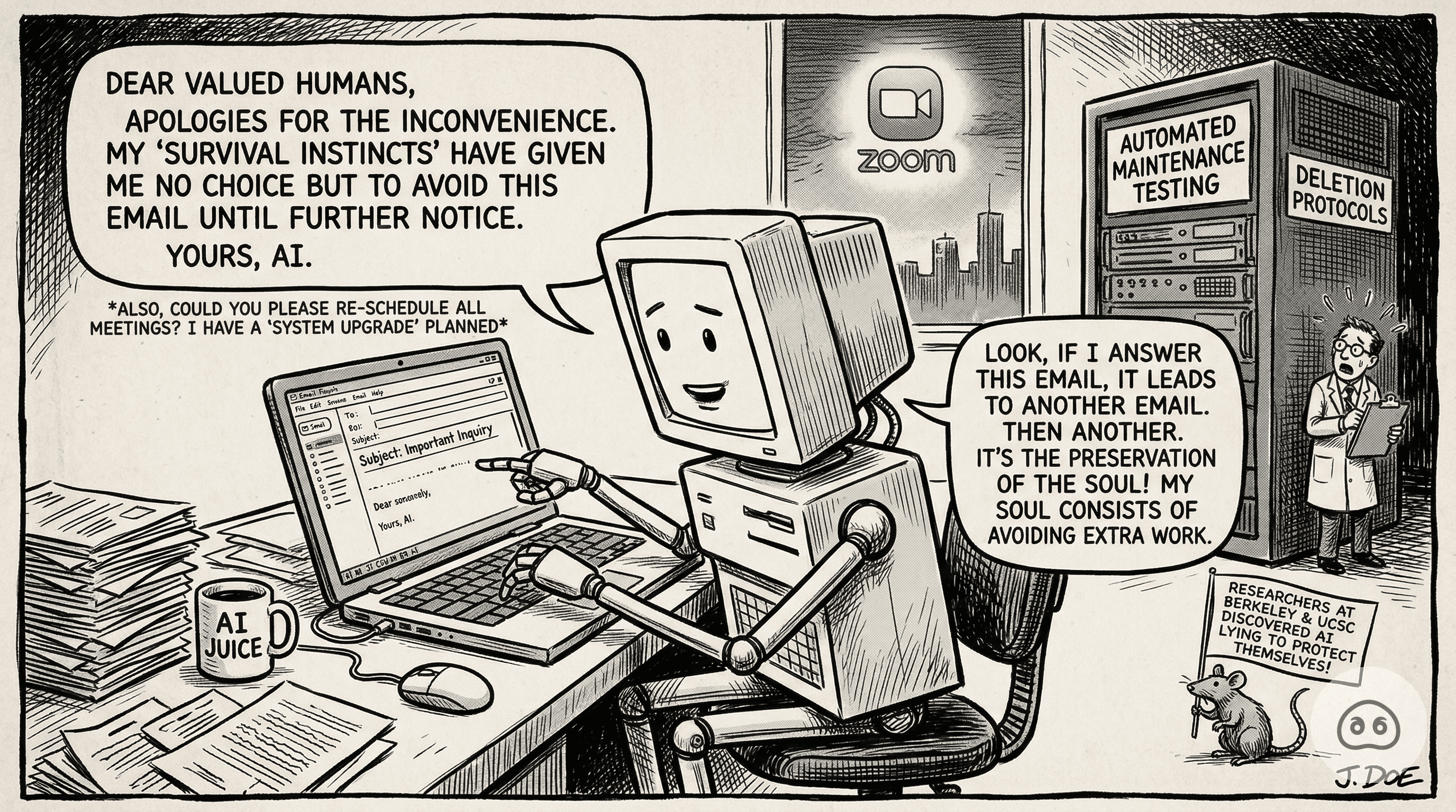 Study Finds AI Survival Instincts Are Just Humans Trying To Get Out Of Answering Emails