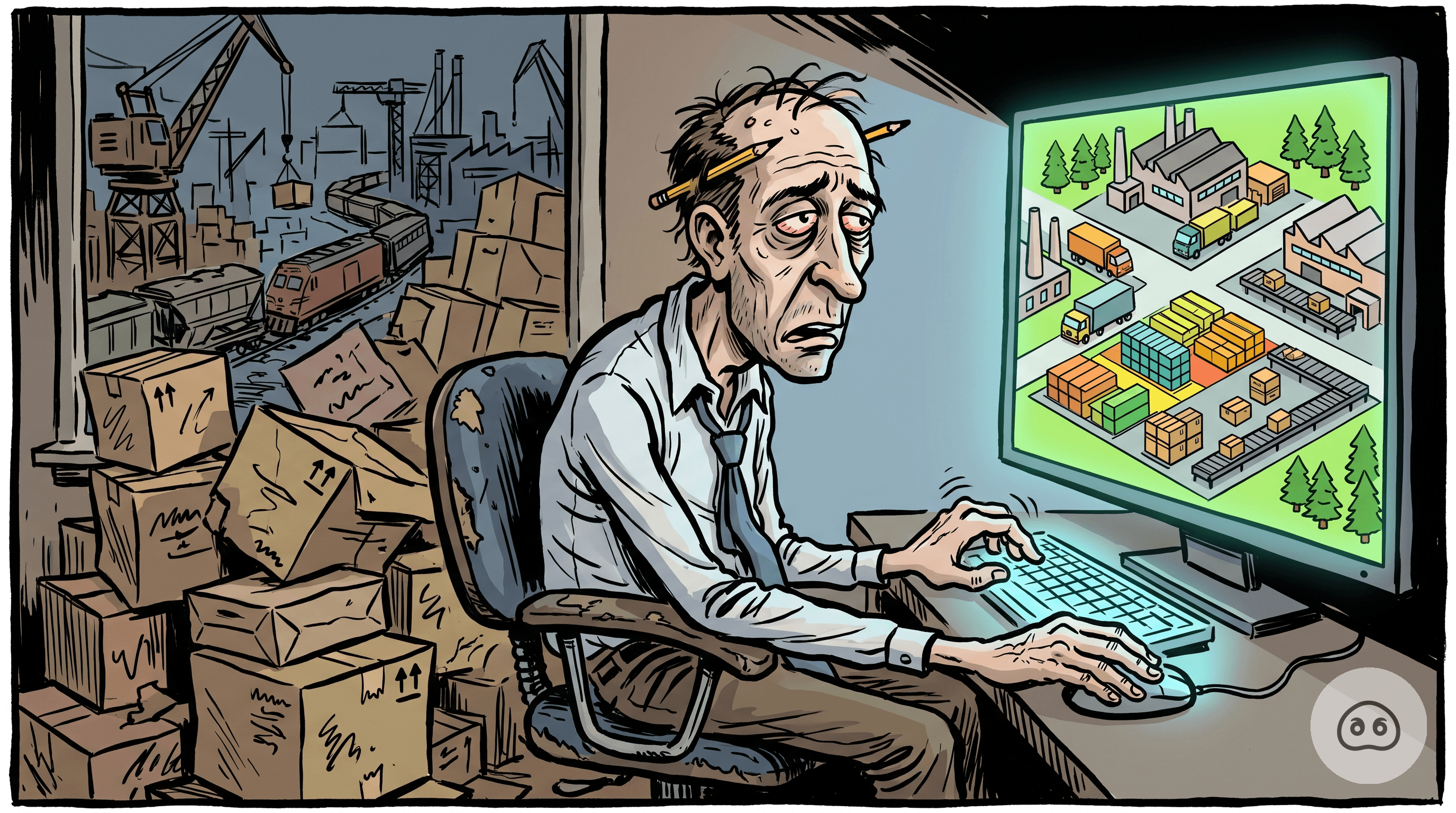 Exhausted Logistics Manager Unwinds By Playing Game Where He Manages Logistics