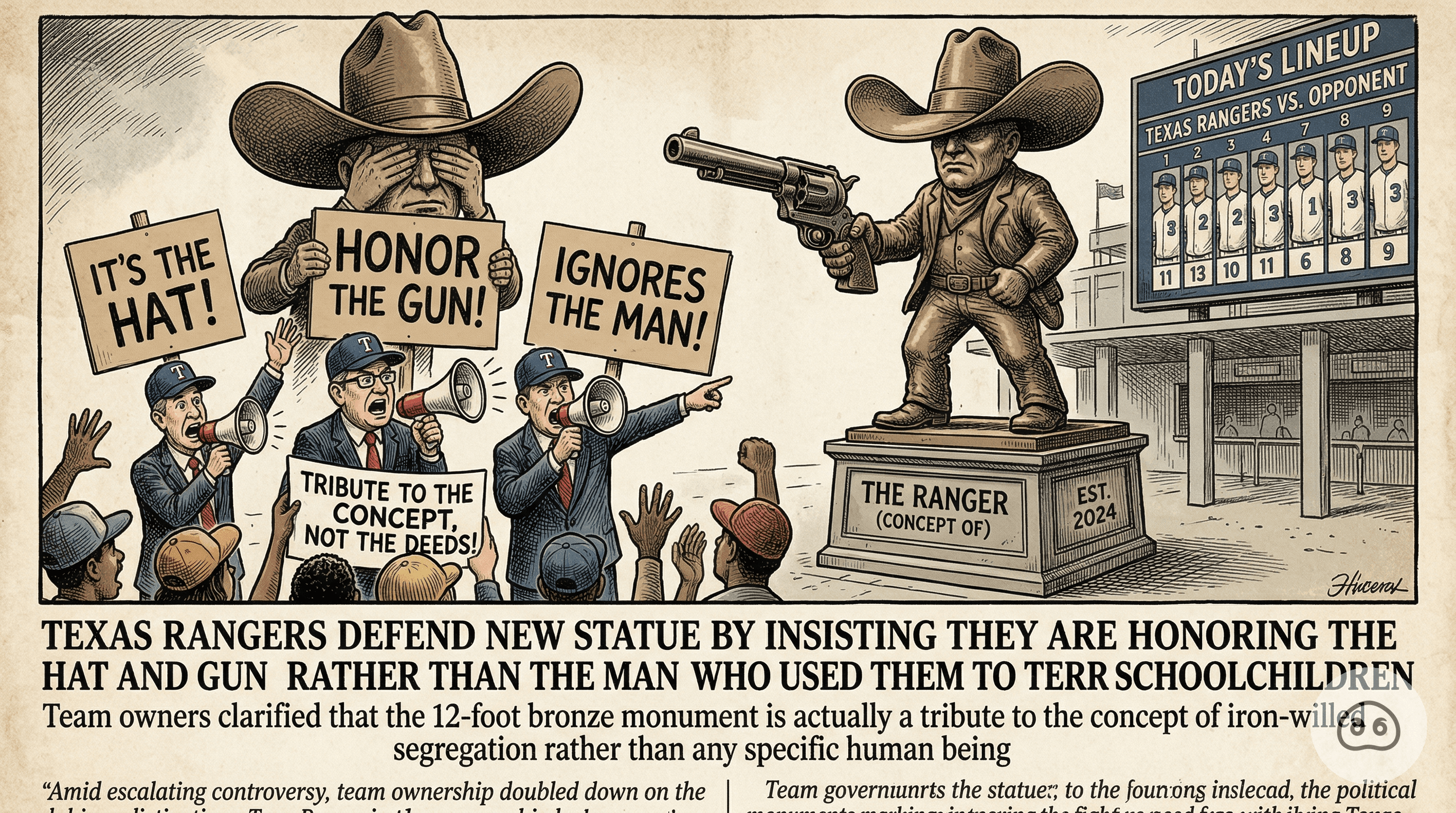 Texas Rangers Defend New Statue By Insisting They Are Honoring The Hat And Gun Rather Than The Man Who Used Them To Terrorize Schoolchildren